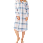 Ava Check Flannelette Cotton Midi Length Nightshirt Magnolia Lounge