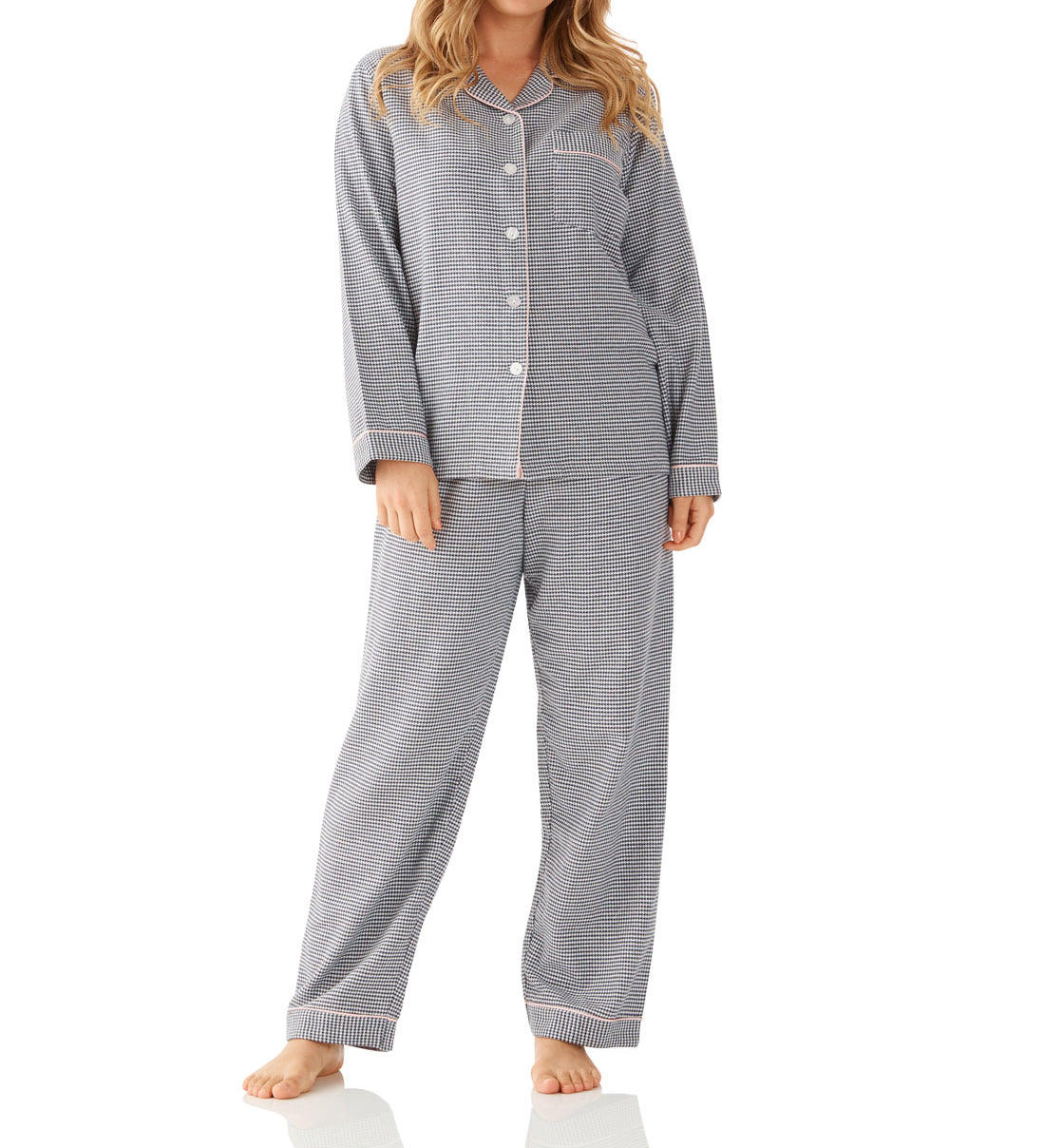 Ava Houndstooth Flannelette Cotton Pyjama Set Magnolia Lounge