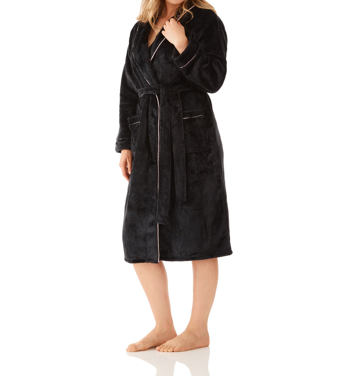 Women's Winter Deep Charcoal Shawl Collar Fleece Dressing Gown Magnolia Lounge