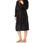 Women's Winter Deep Charcoal Shawl Collar Fleece Dressing Gown Magnolia Lounge