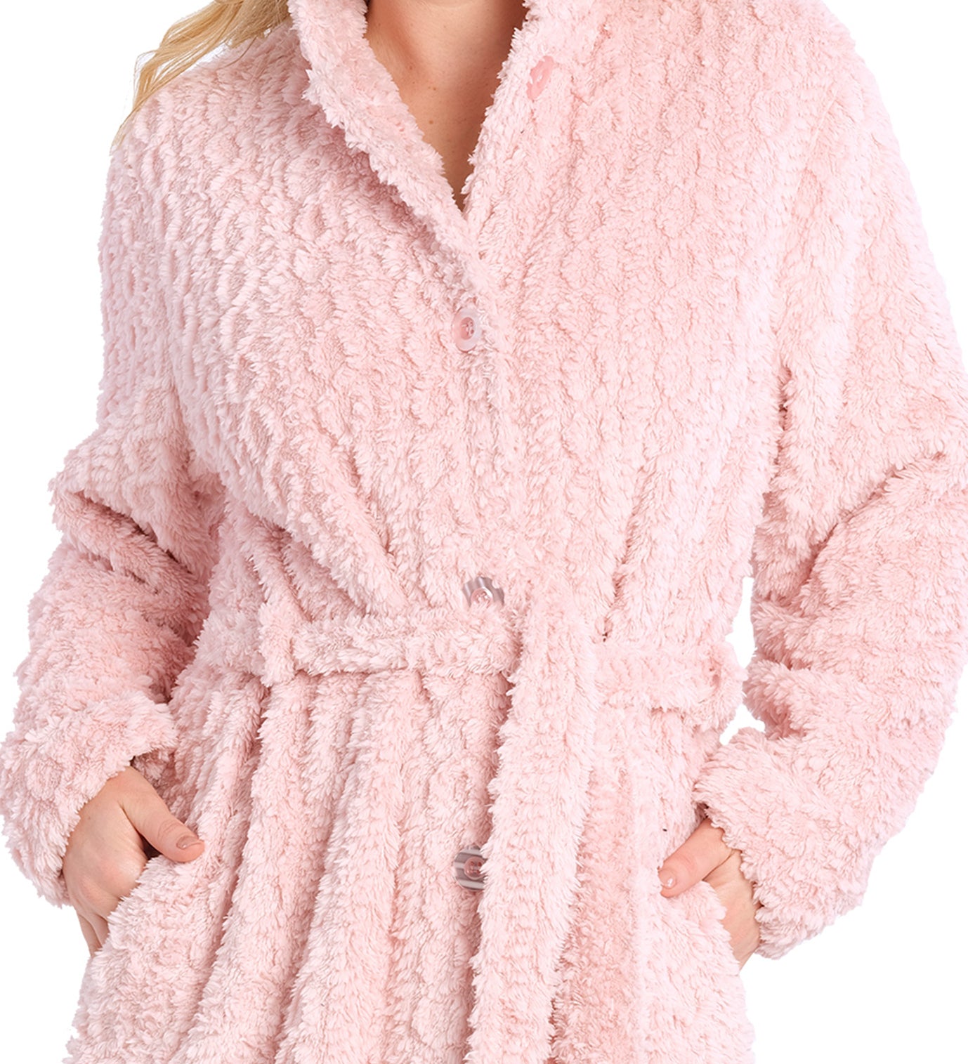 Closeup Dusty Pink Button Up Fleece Dressing Gown | Winter dressing gowns | Magnolia Lounge Australia