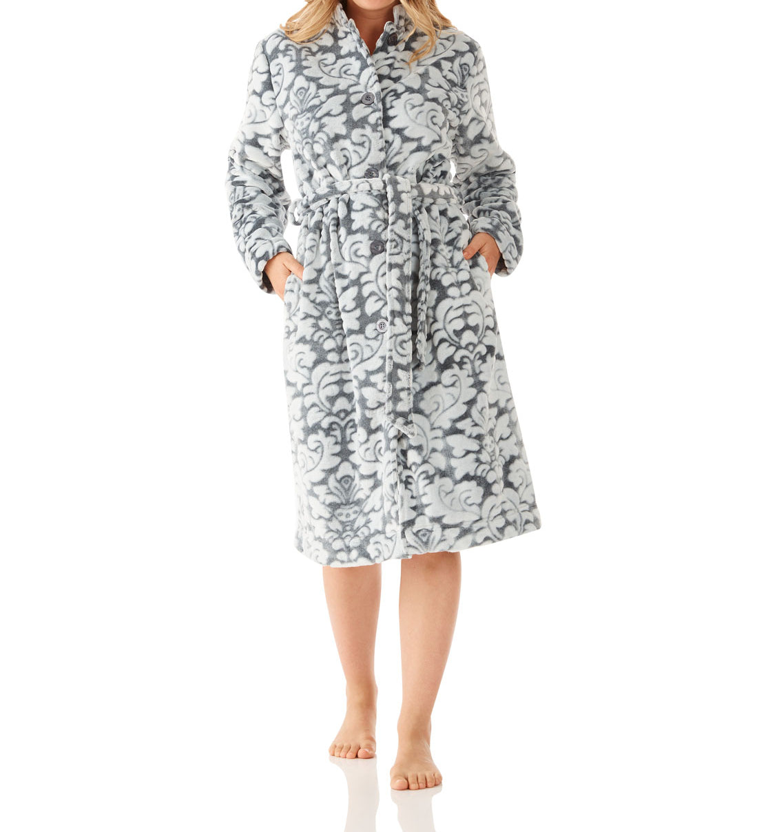 Women's Winter dressing Gown | Damask Button Up Fleece Dressing Gown | Magnolia Lounge Australia