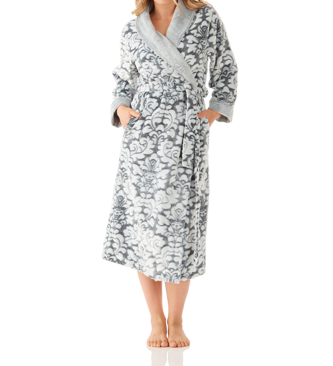 Women's Winter Dressing Gown | Damask Shawl Collar Damask Shawl Collar Fleece Dressing Gown Magnolia Lounge