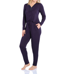 Night Sky Bamboo Elastane Henley Top & Tapered Pant Set | Magnolia Lounge Australia