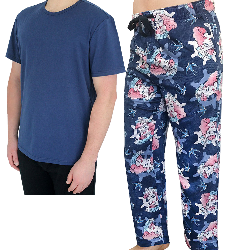 Men's Navy Tee and Pyjama Pant Set