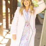 Pink Shawl Collar Fleece Dressing Gown with Piping Magnolia Lounge