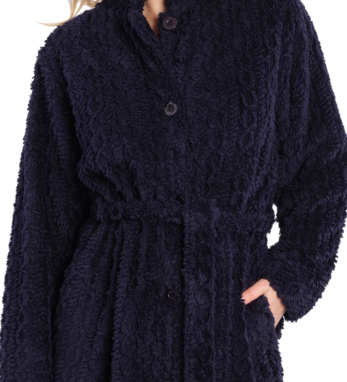 Navy Button Up Fleece Dressing Gown | Womens winter dressing gowns | Magnolia Lounge Australia