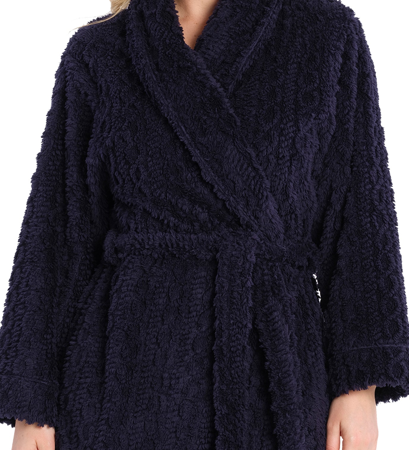 Navy Shawl Collar Fleece Dressing Gown | Womens Winter Dressing Gown | Magnolia Lounge Australia