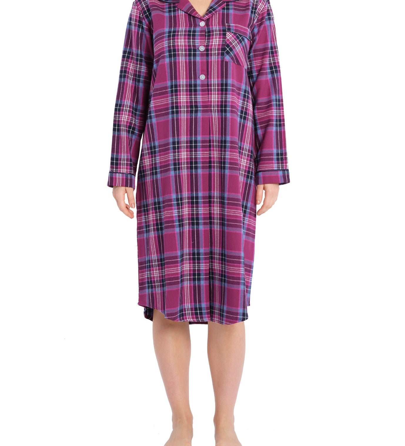 Dusk Check Flannelette Cotton Midi Nightshirt | Women's Winter Nightie | Magnolia Lounge Australia