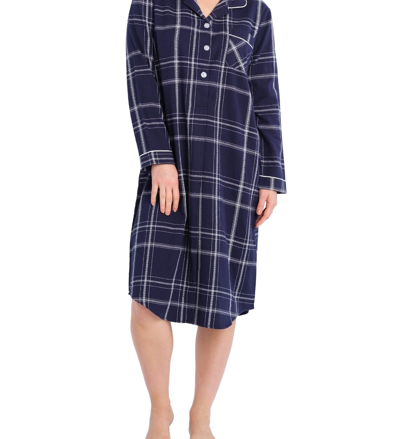 Evening Check Flannelette Cotton Midi Nightshirt | womens winter nightshirt | Magnolia Lounge Australia