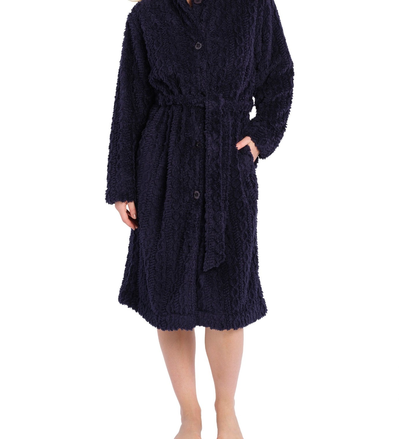 Navy Button Up Fleece Dressing Gown | Womens winter dressing gowns | Magnolia Lounge Australia