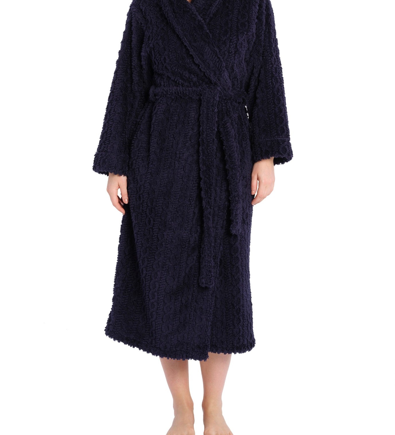 Navy Shawl Collar Fleece Dressing Gown | Womens Winter Dressing Gown | Magnolia Lounge Australia