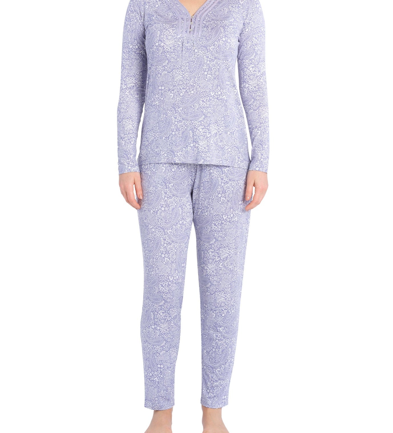 Dawn Paisley Bamboo Elastane Henley Pyjama Set | women's winter pyjamas | Magnolia Lounge Australia